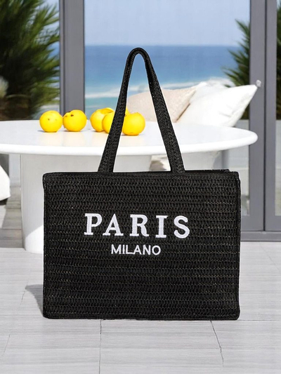 Royalfashion Grand Sac en Paille pour Femme Paris Milano Grand