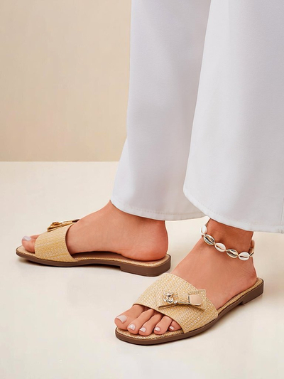 Royalfashion Mules en paille pour femme Sandales Aurelia