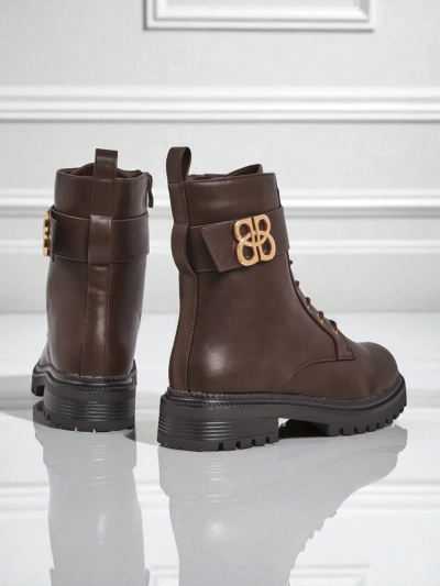 Bottines en cuir Castorina marron avec fermeture éclair, bout rond, cuir écologique
