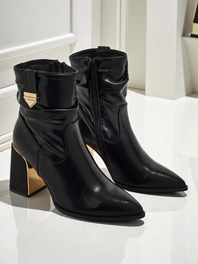 Bottines pour femmes en cuir écologique à talons épais AshenPurl