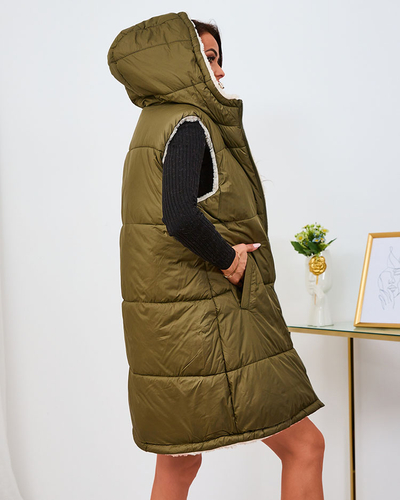 Royalfashion Gilet long double face pour femme, vert et crème