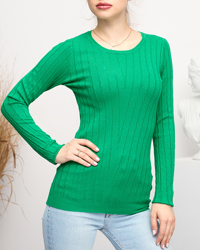 Pull femme vert col rond - Vêtement
