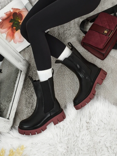 Bottines montantes pour femmes en cuir écologique avec semelle colorée Dorvella