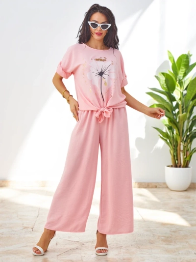 Ensemble décontracté Royalfashion pour femmes avec un haut à manches courtes et un pantalon large