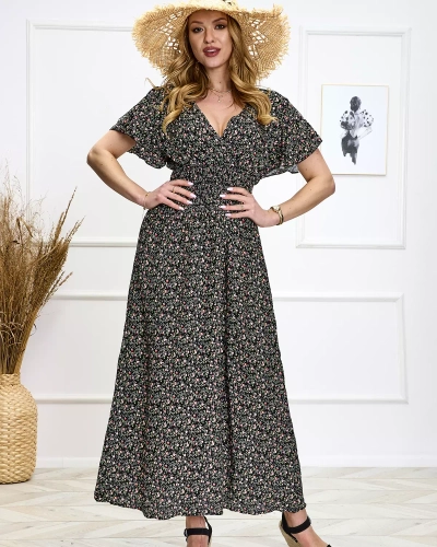 Robe longue à fleurs noire pour femme Vêtements