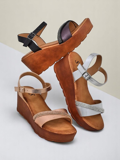 Sandales compensées pour femmes Royalfashion avec strass et paillettes Aurora Glow