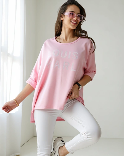 Blouse en viscose Royalfashion pour femmes avec inscriptions en strass