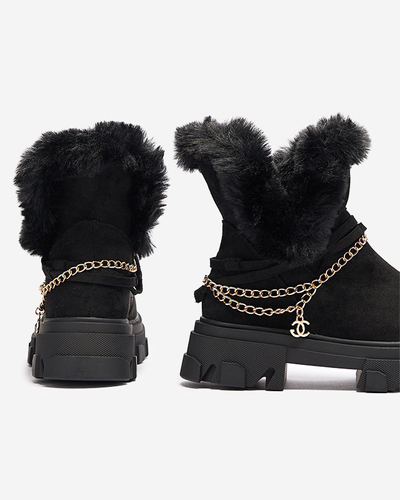 Bottes noires en daim écologique pour femmes avec chaîne Videric - Footwear