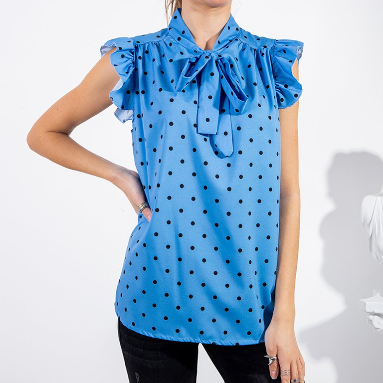 Chemisier bleu à pois pour femme - Vêtements