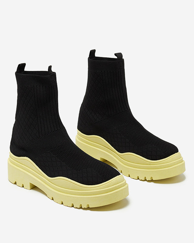 Bottines pour femmes noires et jaunes à talon plat Seritis - Footwear