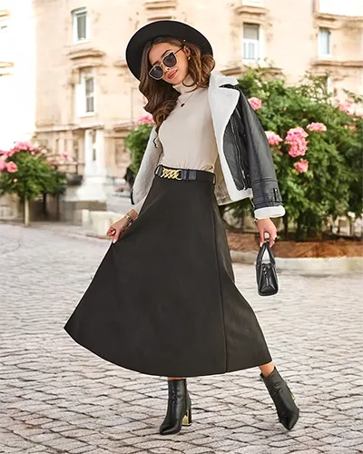 Jupe midi pour femmes Royalfashion, en suédine.