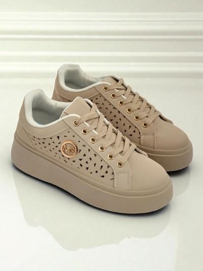 Cleo Ecru Platino – sneakers beiges à plateforme Royalfashion en cuir écologique
