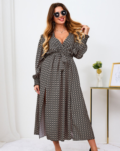 Royalfashion Robe longue à motifs beige et noir pour femme