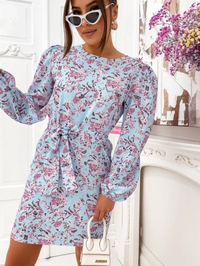 Robe mini florale Royalfashion pour femmes avec manches bouffantes et ceinture
