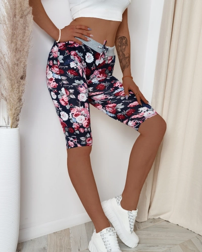 Short 3/4 pour femme bordeaux à motif fleuri - Vêtements