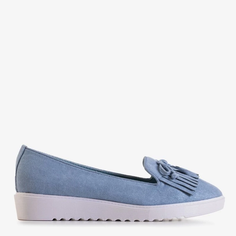 OUTLET Mocassins bleus pour femmes avec pompons et nœud Laureana - Chaussures