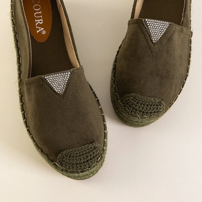 OUTLET Espadrilles femme vert foncé avec oxydes de zirconium Asira - Chaussures