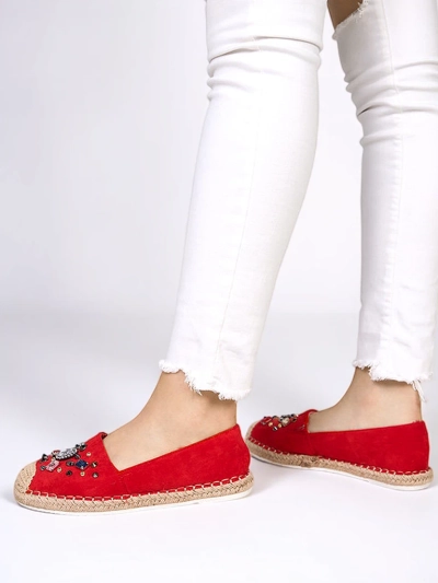 Espadrilles rouges pour femmes en éco-daim avec zircons cubiques Mediros - Footwear