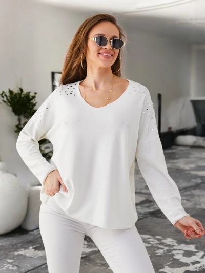 Pull en viscose fin pour femme Royalfashion avec des strass sur les épaules