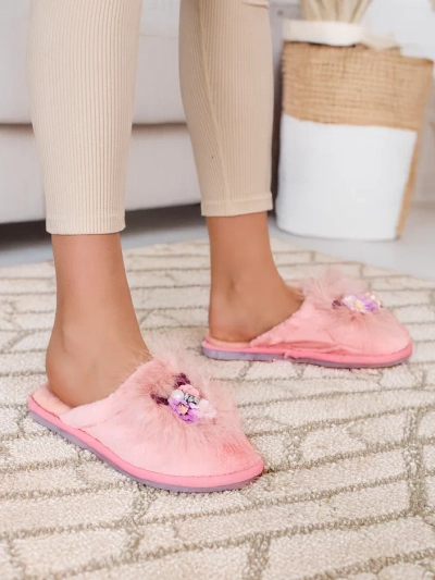 Royalfashion Pantoufles en fausse fourrure pour femmes avec fleurs Ederra