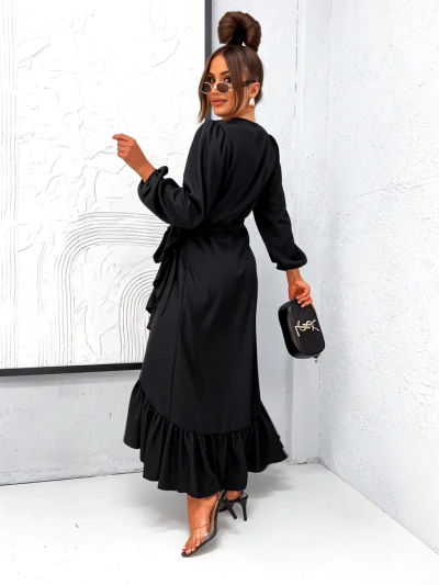 Royalfashion Robe midi féminine à volants avec liens