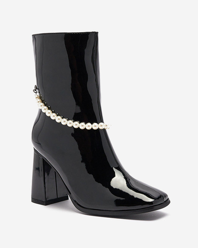Bottes hautes à talons pour femmes laquées noir Rassla- Footwear
