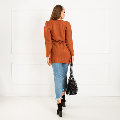Cardigan noué marron pour femme avec épingles colorées - Vêtements