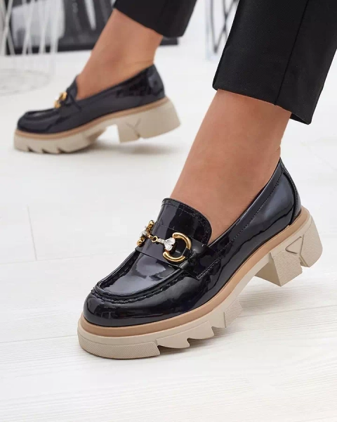 Mocassins noirs laqués pour femme avec cristaux Inriw - Footwear