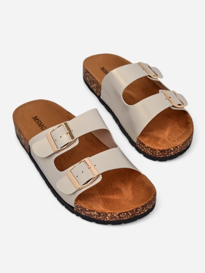 Sandales pour femmes Royalfashion Aurelia gold - claquettes plates en cuir écologique (taille 39)