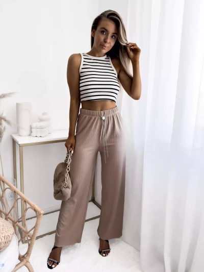 Pantalon large côtelé pour femme marron clair - Vêtements