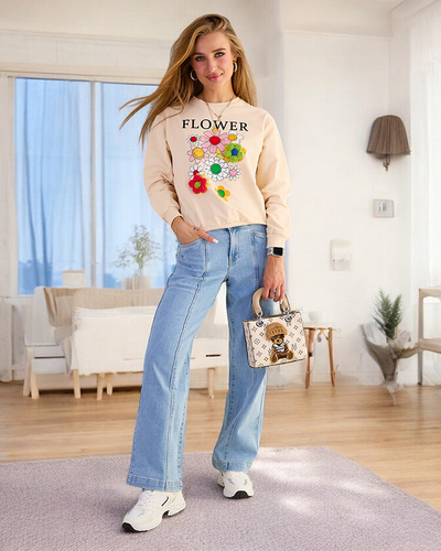 Royalfashion Sweat-shirt en coton à imprimé fin pour femme