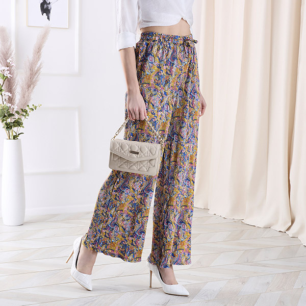 Pantalon à motifs à jambes larges pour femme en jaune- Vêtements