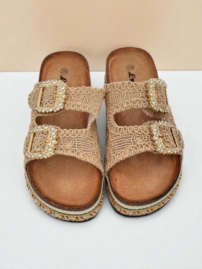 Royalfashion Sandales pour femmes avec boucles strassées GlamCork