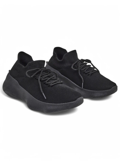 Baskets pour femmes Aura Nero Noires en Tissu à Semelle Plate de 4,5 cm