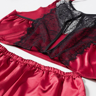 Pyjama femme bordeaux avec dentelle - Vêtements