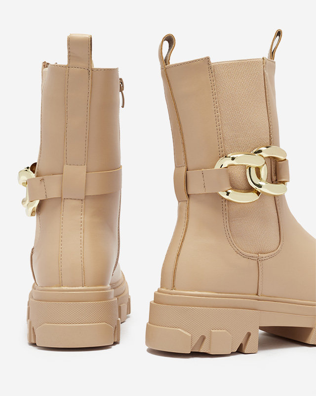 Bottes hautes pour femmes avec une chaîne dorée de couleur camel Setika - Footwear