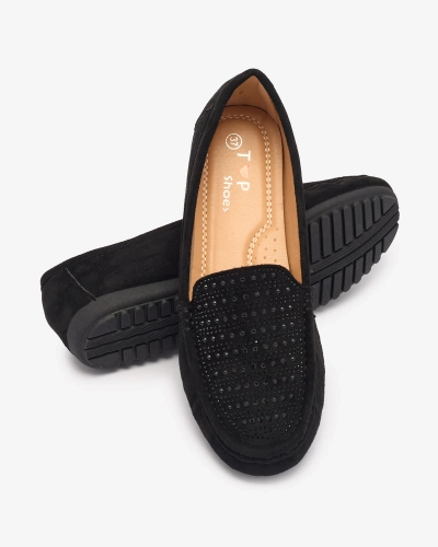 Mocassins noirs pour femme avec zircons Bretika - Footwear