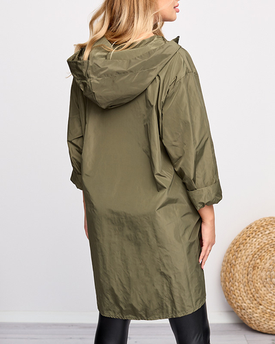 Coupe-vent long femme vert foncé avec ornements - Vêtements