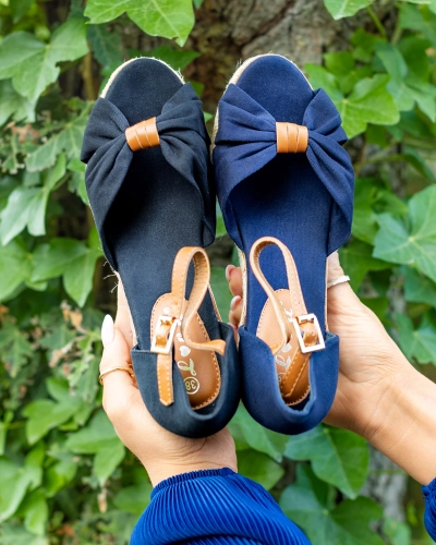 Royalfashion Sandales bleu marine à nœud pour femme Textile Tango