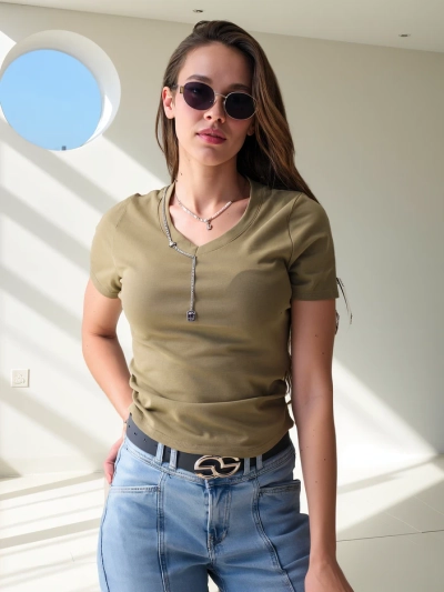 Royalfashion Haut court en coton pour femmes