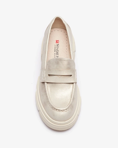 Mocassins en cuir écologique doré pour femme Sepop- Footwear