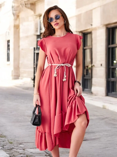 Robe midi pour femmes Royalfashion avec volants et manches courtes