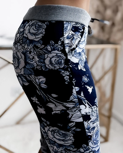 Short femme 3/4 bleu marine et bleu à motif fleuri GRANDE TAILLE - Vêtements