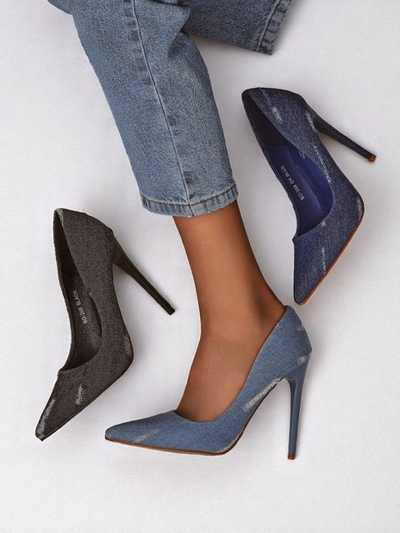 Royalfashion Escarpins à talons hauts pour femme en denim chic