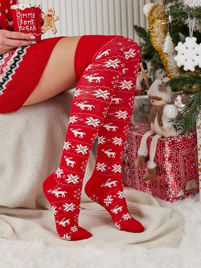Royalfashion Chaussettes de Noël pour femmes, rouges