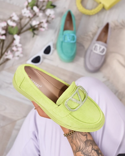 Royalfashion Mocassins pour femmes vert citron avec ornement Fogras