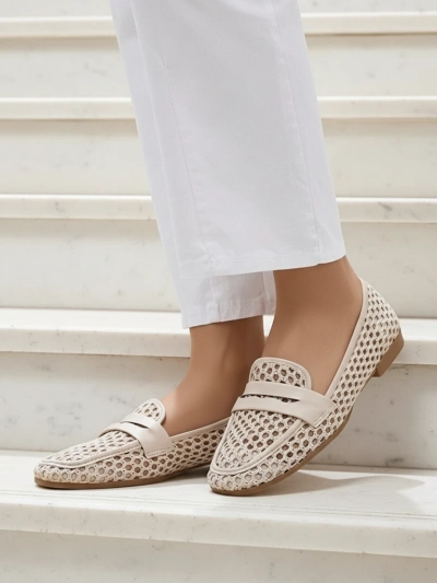 Mocassins beiges Royalfashion Primavera Aelia en tissu avec bout en amande