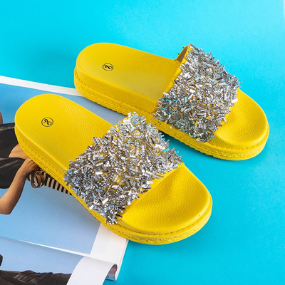 Pantoufles pour femmes jaunes avec zircone cubique Onesti - Chaussures