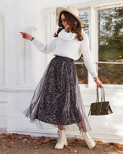 Jupe midi pour femme à motif Royalfashion avec tulle