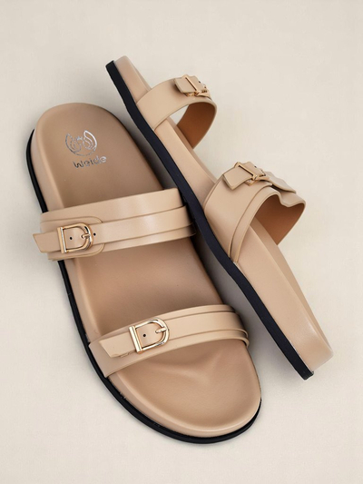 Royalfashion Sandales en cuir écologique pour femme, EcoTwins Slides